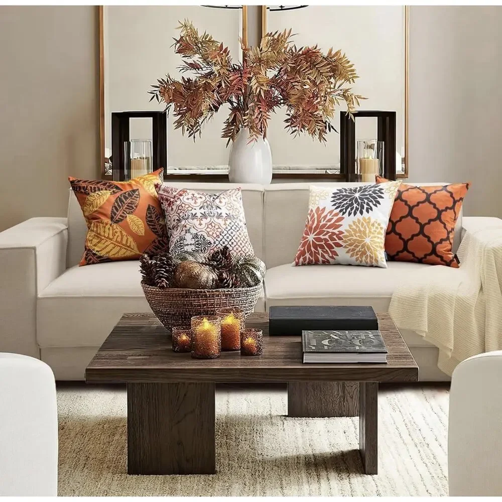 Set of 4 New Living Series Velvet Pillows 18 x 18 (Pack of 4) Orange